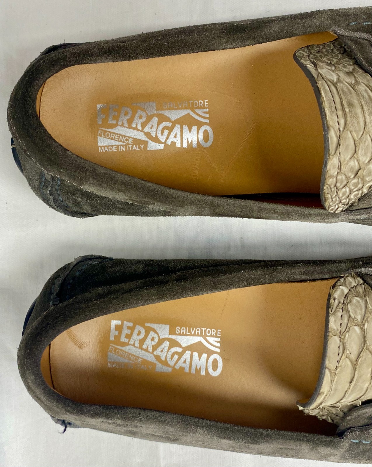 Salvatore Ferragamo Brown Suede Python Driver Loa… - image 3