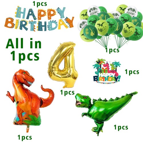 Happy 4th Birthday Balloons Set Dinosaur Themed Decoration – Dino Happy Birth... - Picture 4 of 6