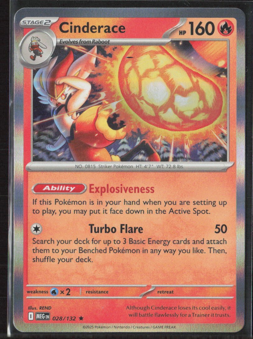 Cinderace #028/132 Rare, Holo ME01: Mega Evolution Pokemon