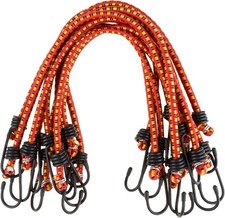 10-Pack 18" Heavy Duty Rubber Bungee Cords with Vinyl-Coated Hooks Red 