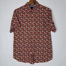 Denim  Flower Ricky Singh Shirt Mens Large Button Down Short Sleeve Floral