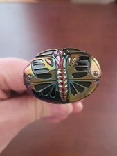 Electrice Black Amethyst Carnival Glass Big Butterfly or Scarab Glass Hatpin