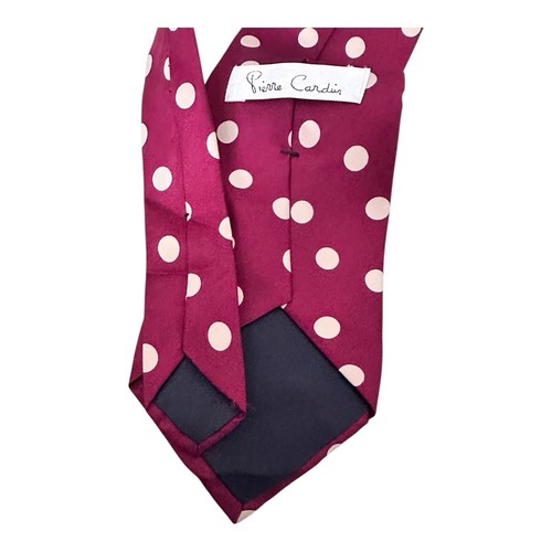 Vintage Pierre Cardin France Tie Maroon Red Burgundy Polka Dot - Picture 7 of 8