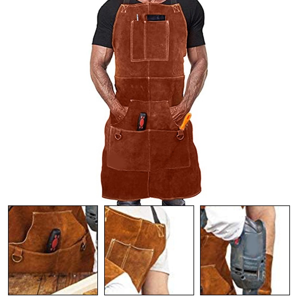 Leather Work Apron With Tool Pockets For Men Women Welding