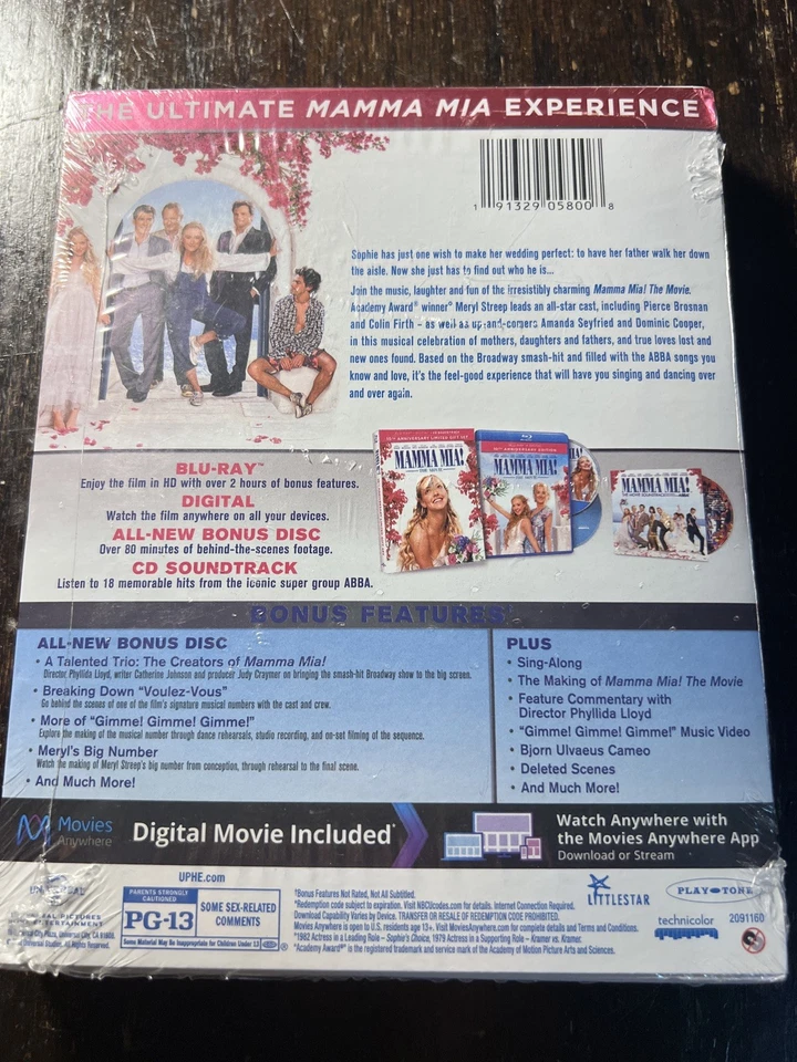 Mamma Mia (10th Anniversary Limited Gift Set, Blu-ray/DVD, Soundtrack CD) NEW Foto 2 de 2