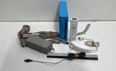 Nintendo Wii Console Light Blue RVL-101 Remote Nunchuk Sensor Bar Cables Bundle