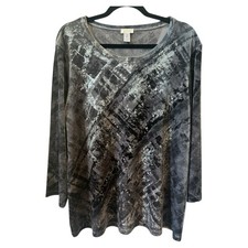 Chico's Metallic Shimmer Abstract Tunic Top Size 3 (XL) 3/4 Sleeve Made in USA
