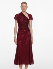 self portrait RED RHINESTONE DRAPE MIDI DRESS 895 Size US 0 UK 4