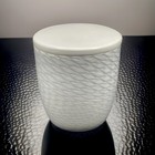 HAND BLOWN ART GLASS Jar W/Lid-White And Clear, Lattice Design #48