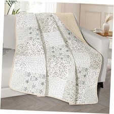 50"x 60" Quilted Throw Blanket- Microfiber Quilt Throw Bohemian Patchwork Grey