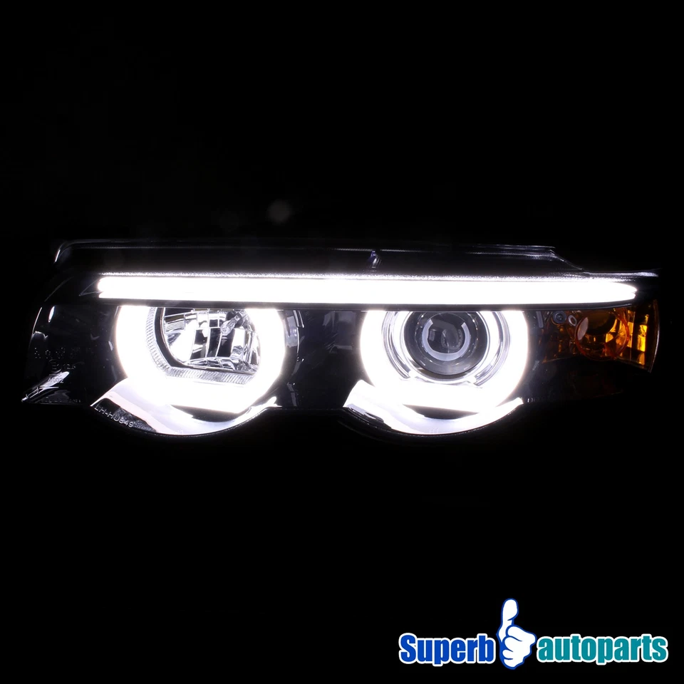 Fits 1995-2001 BMW E38 7-Series Smoke Projector Headlights Dual Halo LED Foto 3 de 4