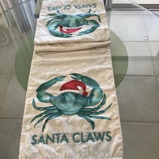 Christmas Beaded accent Table Runner Santa Claws Claus Coastal Collection Beach