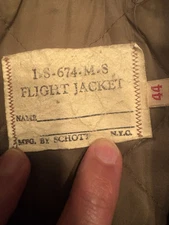 Vintage (SCHOTT I.S. 674 M.S.) Leather Bomber Flight Jacket Brown Size 44, NICE!