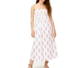 J CREW Smocked Sundress in White with Floral Block Print SZ S