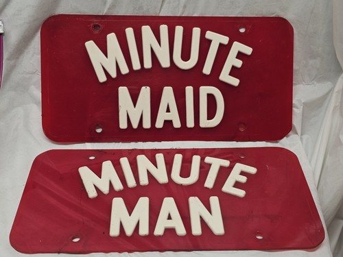 Vintage Minute Maid + Minute Man License Plate Toppers
