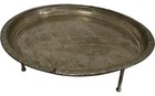 Large Moroccan Brass Serving Tray Tea Table Legs Decorative Etched Round Design