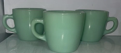 Lot 3 Vintage Fire-King Jadeite C Handle Mugs Oven Ware Mold #3 Anchor Hocking