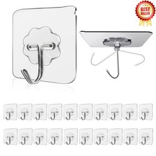 1-20 Hooks Self Adhesive Strong Sticky Heavy Duty Wall Seamless Transparent Hook