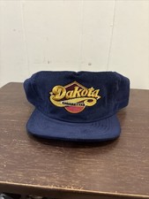 VTG Dakota Cigarettes Corduroy Cap Navy Blue Embroidered Logo 90 s Snap Back