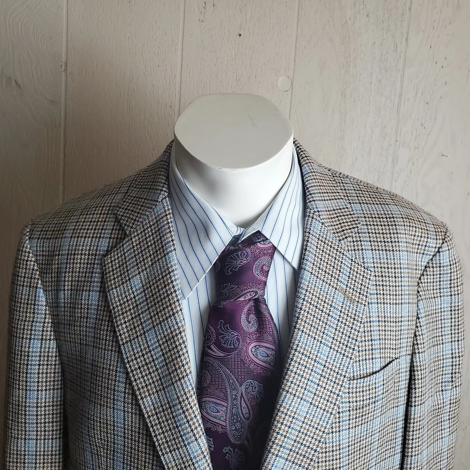 Abrigo deportivo Brooks Brothers Madison para hombre 40 S pata de gallo lana seda lino Foto 3 de 4