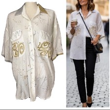 NWOT Vntg 80s Designer HANDPAINTED 100 Cotton Unique Boho Art Button Shirt S/M