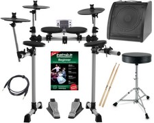 E-DRUM SET MIT VERSTÄRKER HOCKER STICKS KABE...