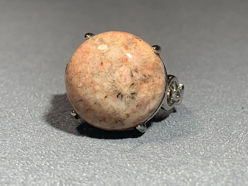 Natural Silicified Coral Fossil Flower Agate Ring/ Adjustable