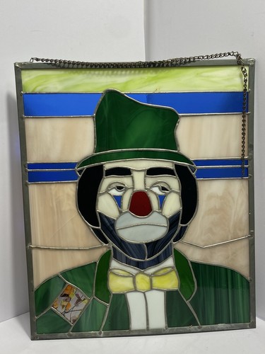Large Vintage Stained Glass Clown Art Glass. - Picture 10 of 16