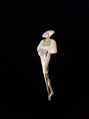 Elegant Lady Pink Enameled Goldtone Rhinestone Brooch