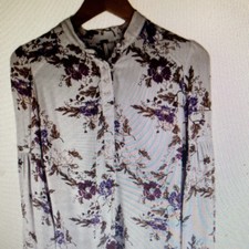Floral Hi-Low Collared Long Sleeve Button Front Shirt Dress White Purple Brown