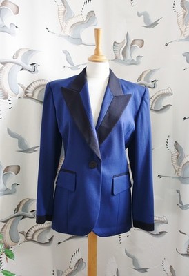 Vintage ESCADA MARGARETHA LEY Blue & black New Wool jacket blazer size 36 UK 6/8