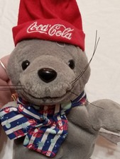 New Vintage Collectible Coca-Cola 1999 Seal in Scarf Plush Bean Bag