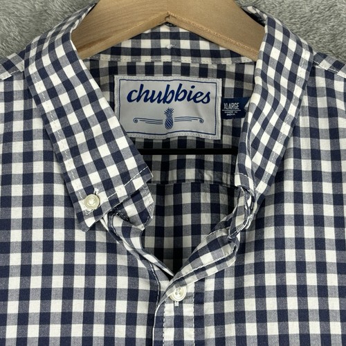 Chubbies Shirt Mens XL Blue Gingham Check Button Down Long Sleeve Cotton Stretch - Picture 10 of 14