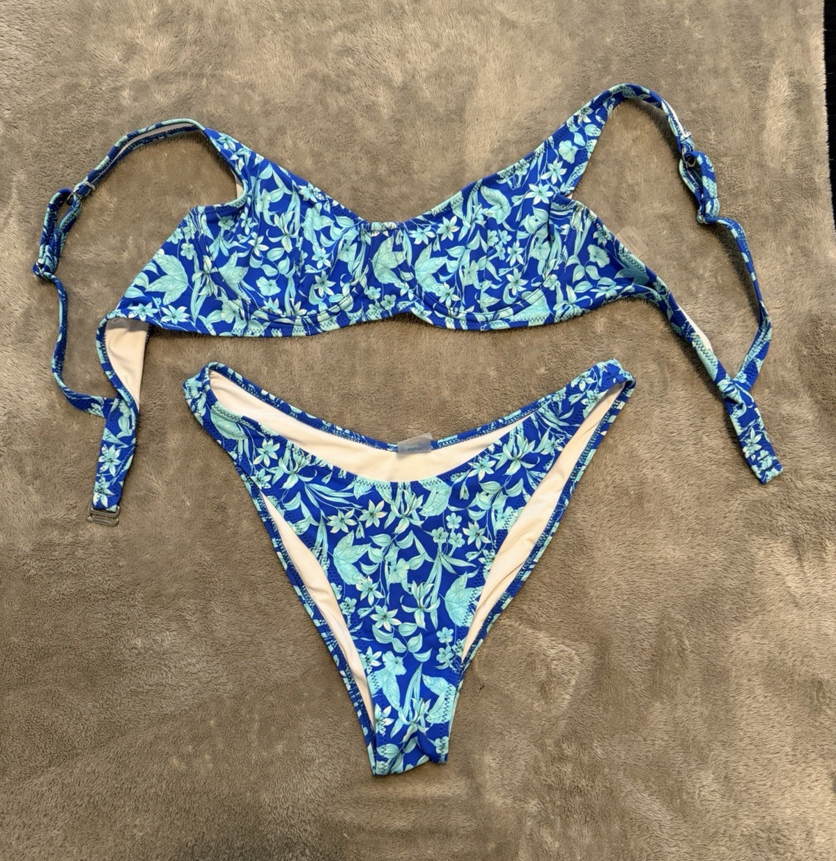 Bright Swimwear Blue Floral 2-Piece Bikini Set Nylon/Spandex, Women’s S