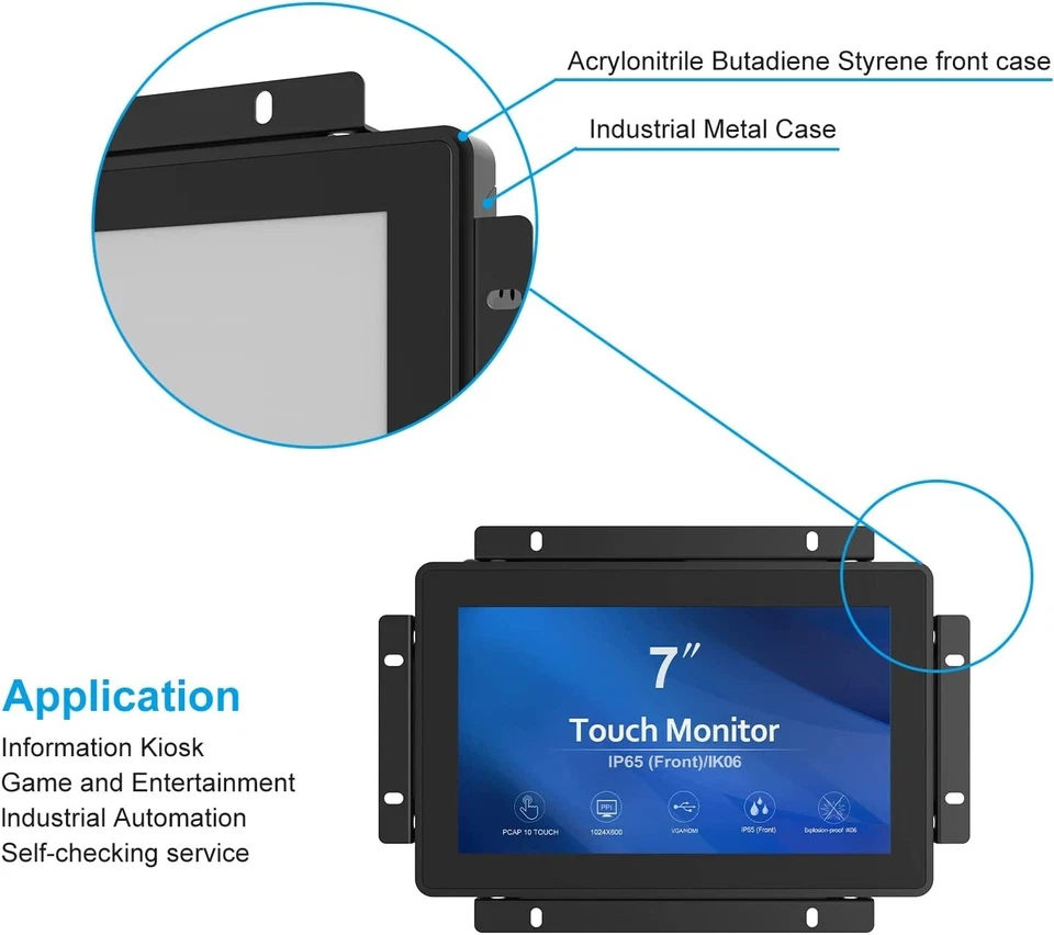 GreenTouch 7 Inch Touch Screen Monitor Open Frame Touch Monitor USB DVI VGA - Image 4 of 4