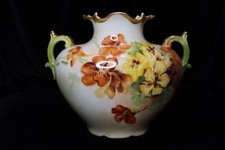 ANTIQUE J.P. JEAN POYAT LIMOGES FRANCE VASE ORANGE  & YELLOW FLOWERS #544-1