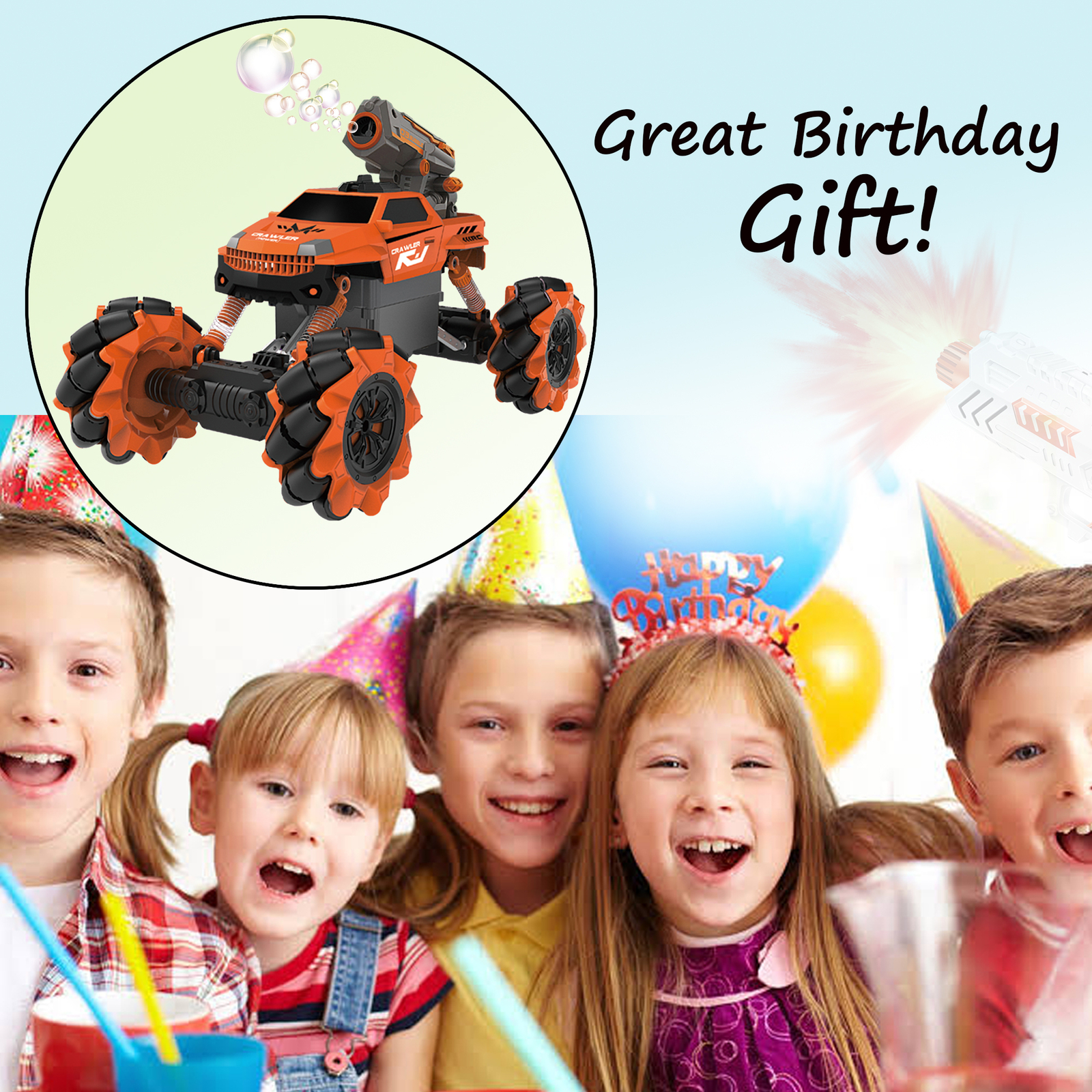 New RC Remote Control Bubble Blaster Gun Car Toy for Kids Rock Crawler Outdoor