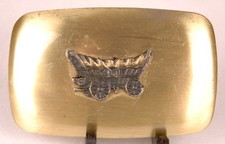 Covered Wagon Belt Buckle-Metal-Chambers Belt Co. USA-Vtg Western-Fits 1.5" Belt