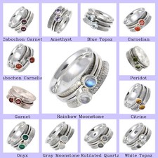 Natural Rainbow Moonstone Gemstone Spinner Ring 925 Sterling Silver For Girls