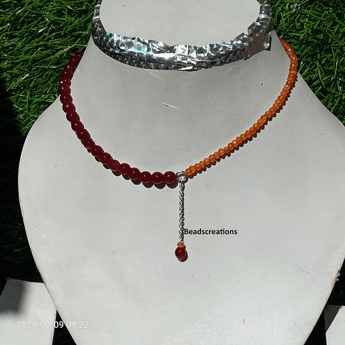 Natural Red Ruby Jade and Carnelian Beads Chain Necklace Gift for Mother - Picture 2 of 5
