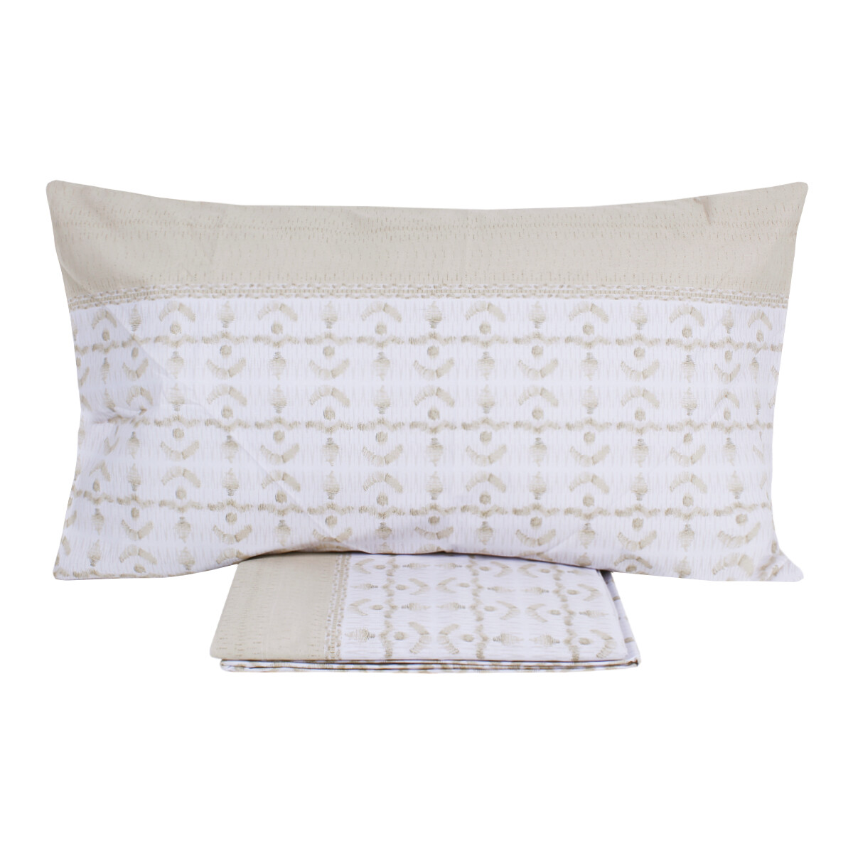Set Sábanas Algodón Cama 1 Plaza y Media 2 Fundas de Almohada Fantasía Beis Azul
