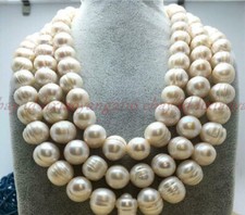 HUGE 12-13MM NATURAL SOUTH SEA GENUINE WHITE PEARL NECKLACE 50" GOLD CLASP
