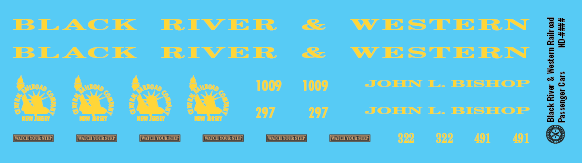 HO Scale - Black River & Western Passenger Car Decal Set