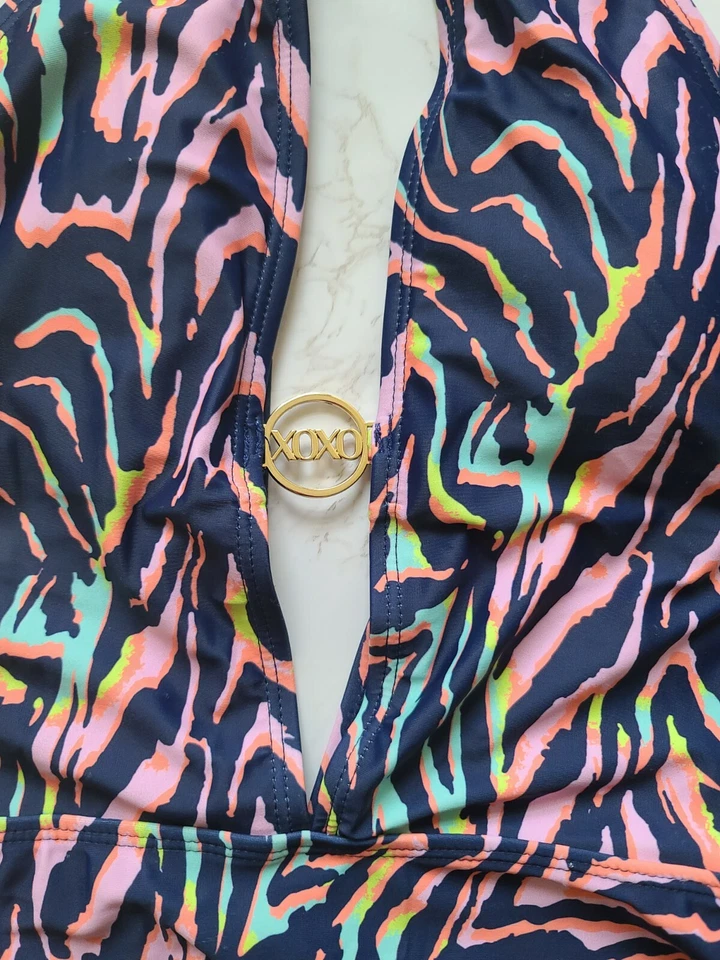 XOXO купальный костюм средний высоты шеи глубокий погружения многоцветный новый с Ярлыками розничной $95 быстрая доставка! - Изображение 2 из 4