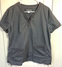 Koi Comfort by Kathy Peterson Womens Grey LG Short Sleeve Scrub Top