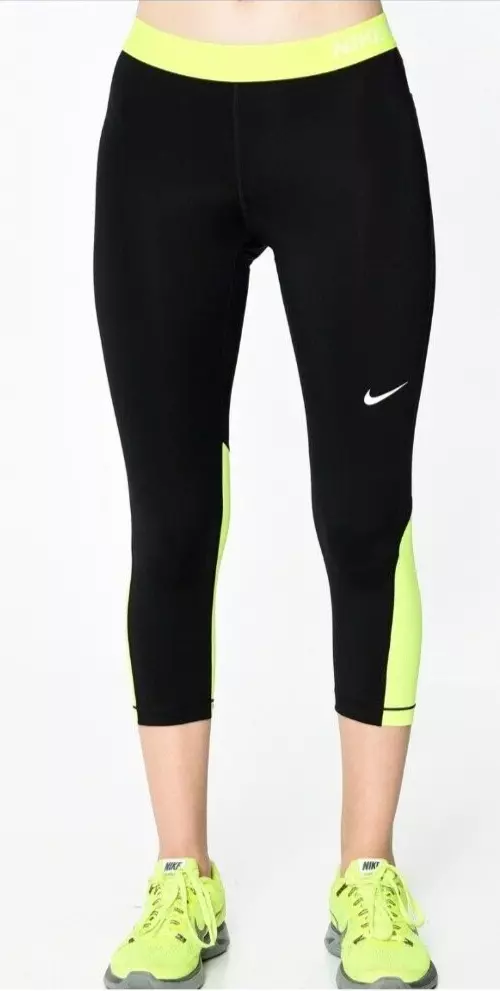 NIKE PRO Womens sz M Training Capri Compression Leggings Black/Volt 725468