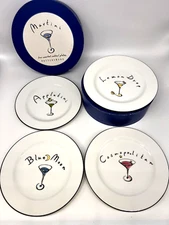 Pottery Barn Martini Cocktail 8 Inch Plates Set Of 4 With Box