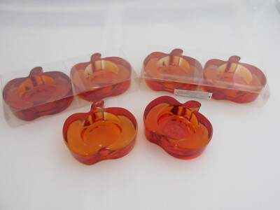 6 Glass Pumpkin Votive Candle Holder Orange Holiday Thanksgiving Table Decor