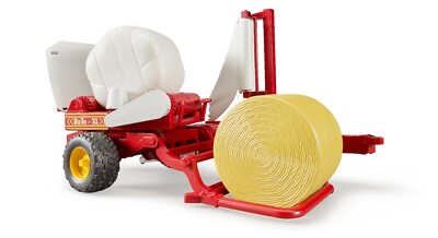 BRUDER   02122 Ballenwickler (rot) mit Rundballen, NEU &OVP