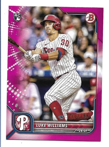 LUKE WILLIAMS 2022 Bowman Fuchsia Rookie #11 #/299 Philadelphia Phillies RC